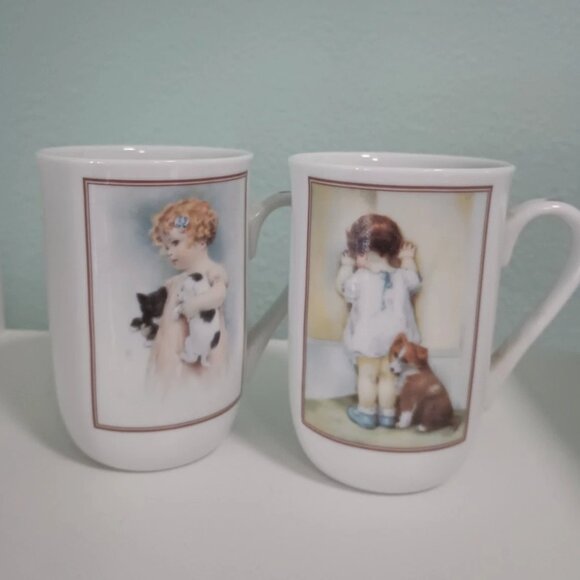 (2) 1985 Bessie Pease Gutmann Story Mugs Friendly Enemies + In Disgrace 10oz - Picture 1 of 9